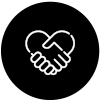 An icon showing two hands shaking each other. It indicates that you can learn together with this system.